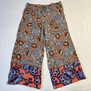 LOFT Fluid Women's Large Wide Leg Crop Pants Floral Bold Boho Mosaic Resort Chic